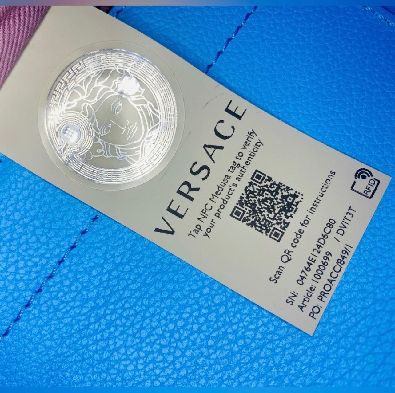 New VERSACE La Medusa Blue Leather Medium Hobo Convertible Strap Bag