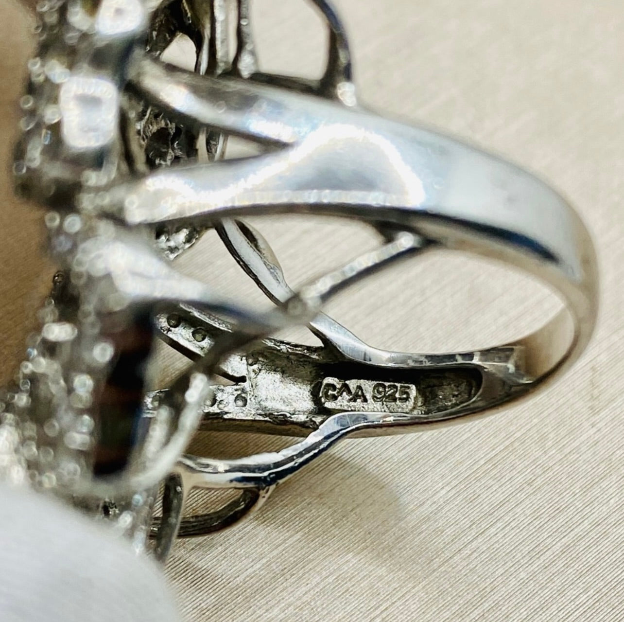 925 Sterling Silver Large Glitzy Flower Cocktail Ring