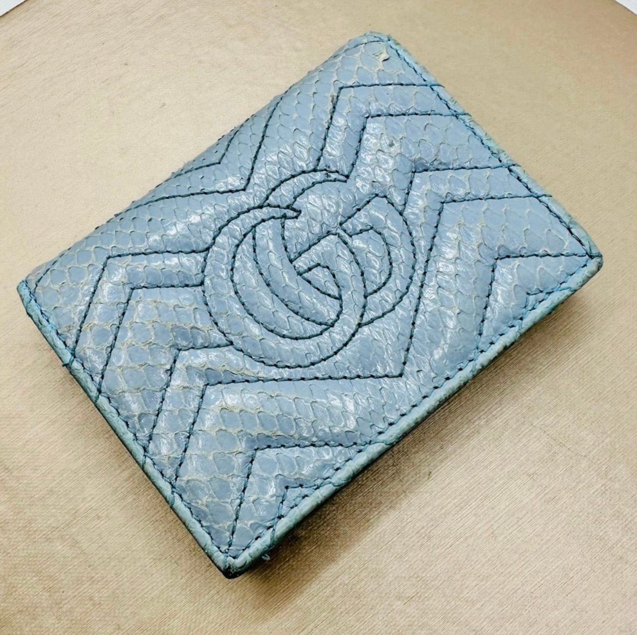 Gucci Baby Blue ‘GG Marmont’ Quilted Python Card Case Wallet
