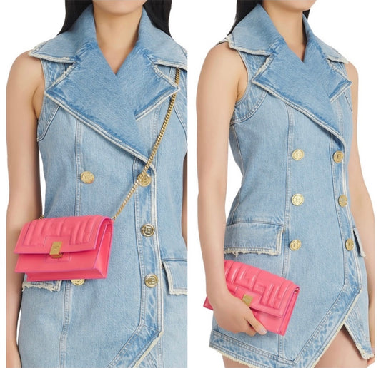 New Balmain Mini 1945 Rose Saumon Quilted Leather Bag