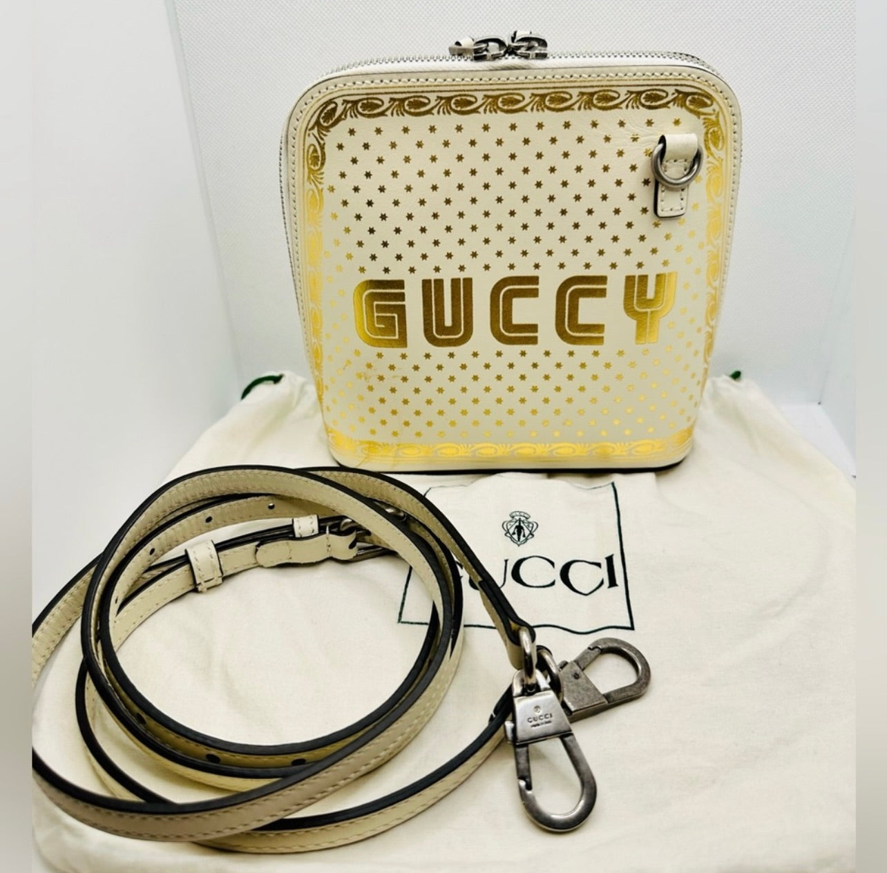 GUCCI x Sega White/Gold Leather GUCCY Mini Crossbody Bag