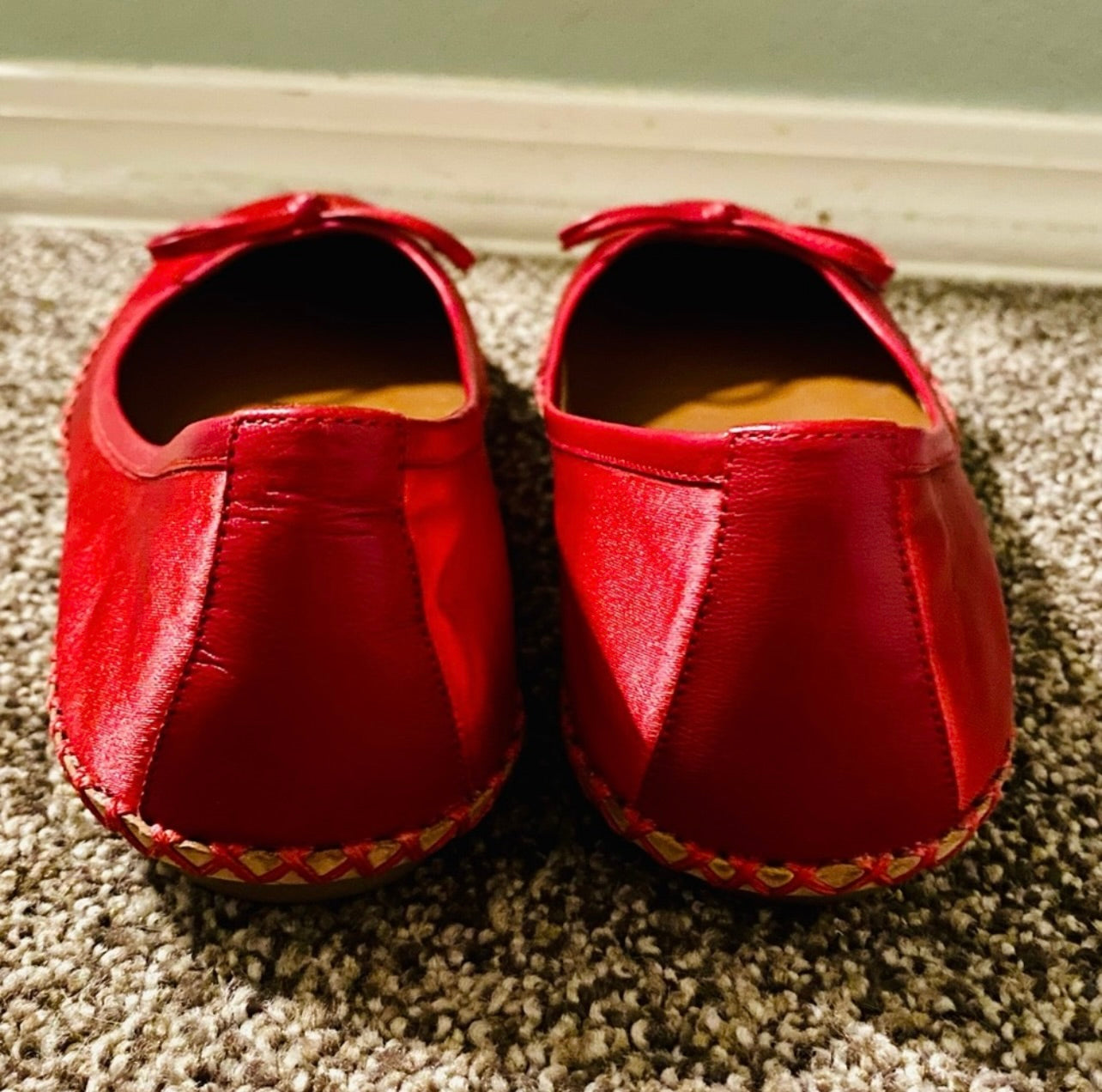 Marc Jacobs Vintage Satin & Leather Red Ballet Flats w/ Bow Accent