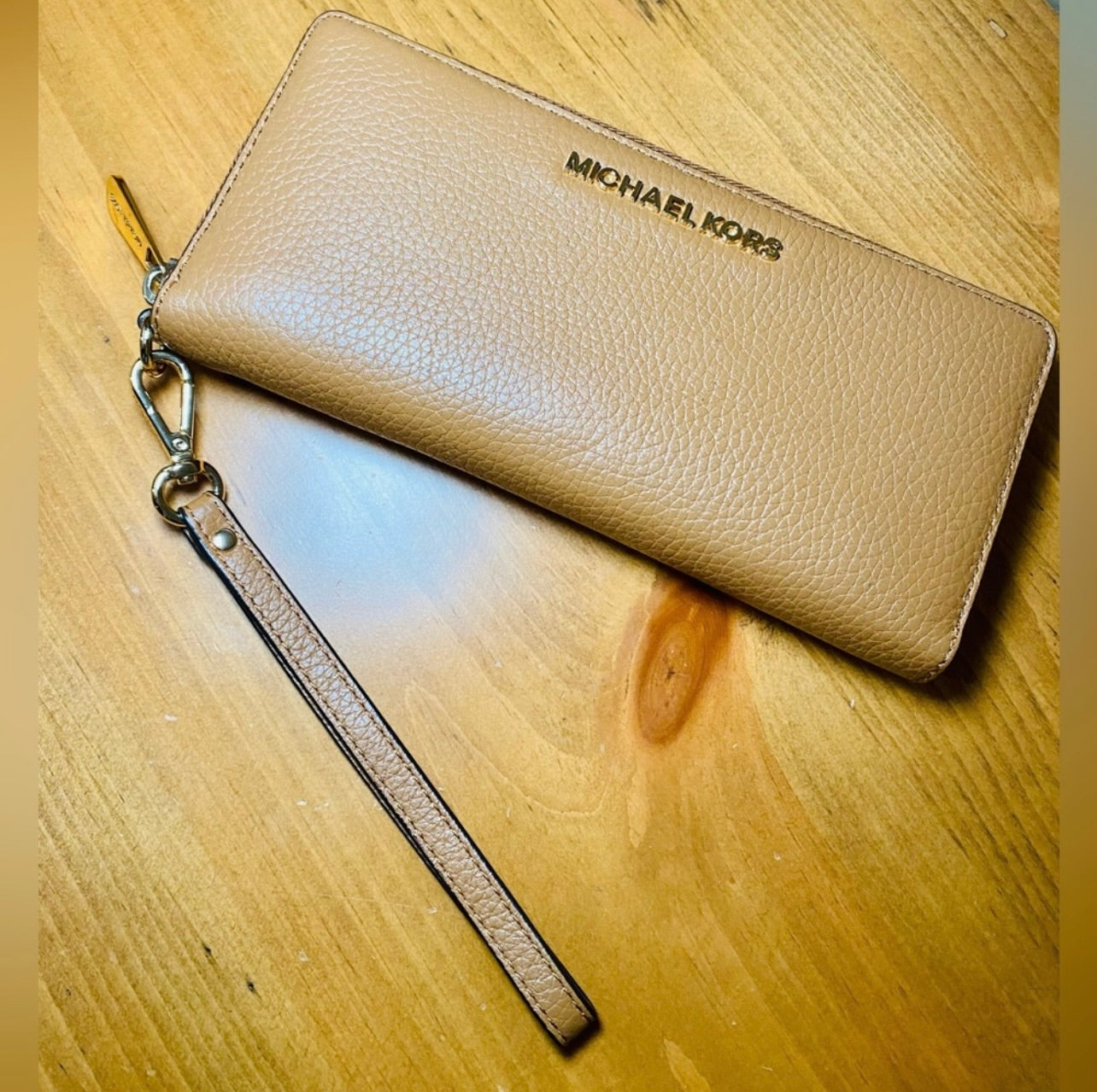 Michael Kors Camel Brown Saffiano Leather Continental Wristlet