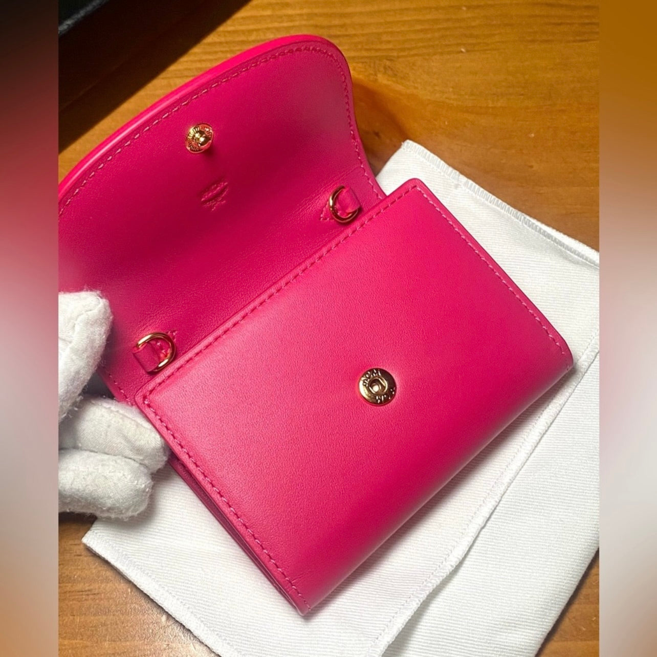 New MCM Beetroot Purple Nappa Leather Mode Travia Trifold Chain Wallet