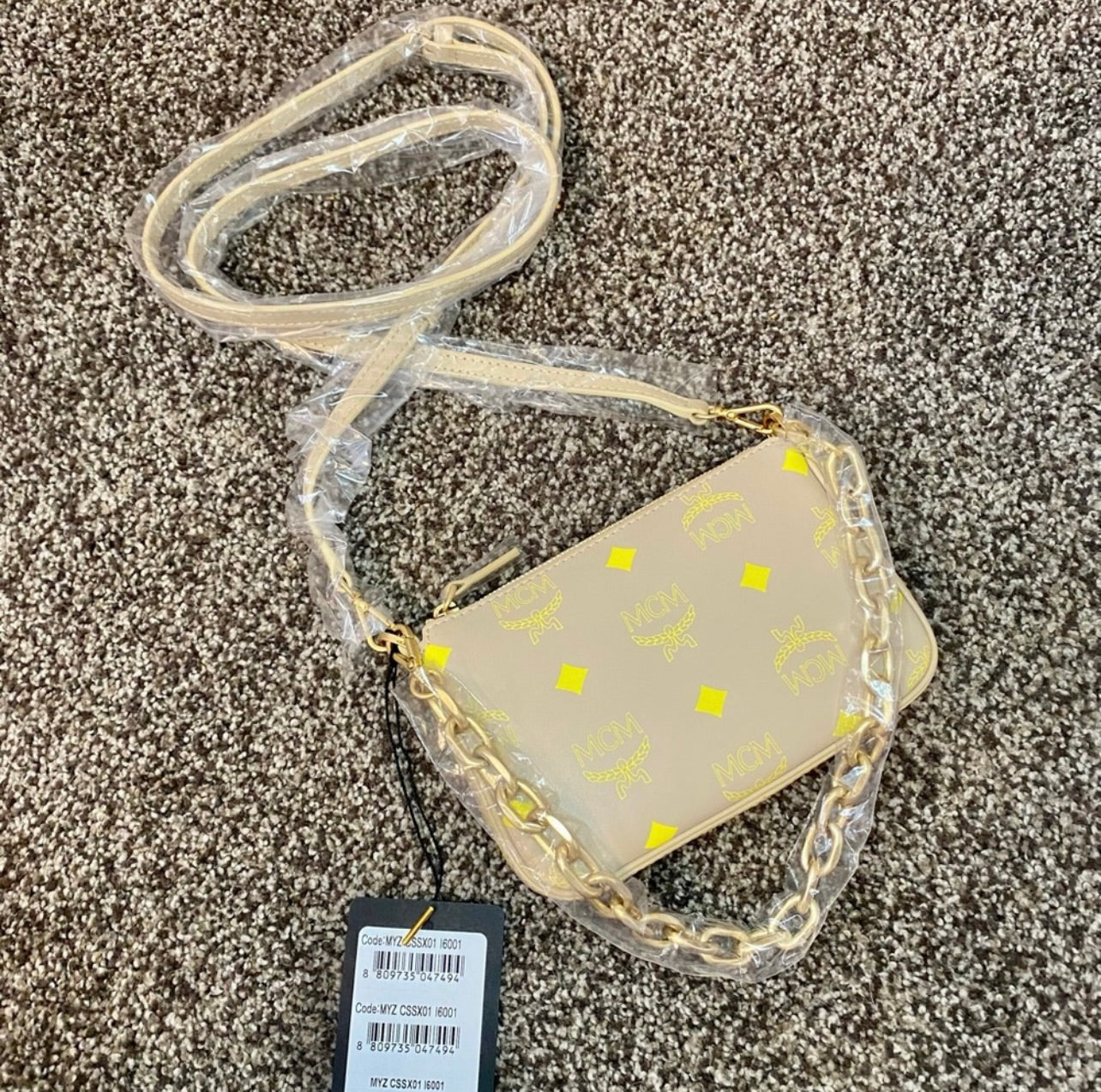 New MCM Croissant Yellow Mini Color Splash Logo Shoulder Bag
