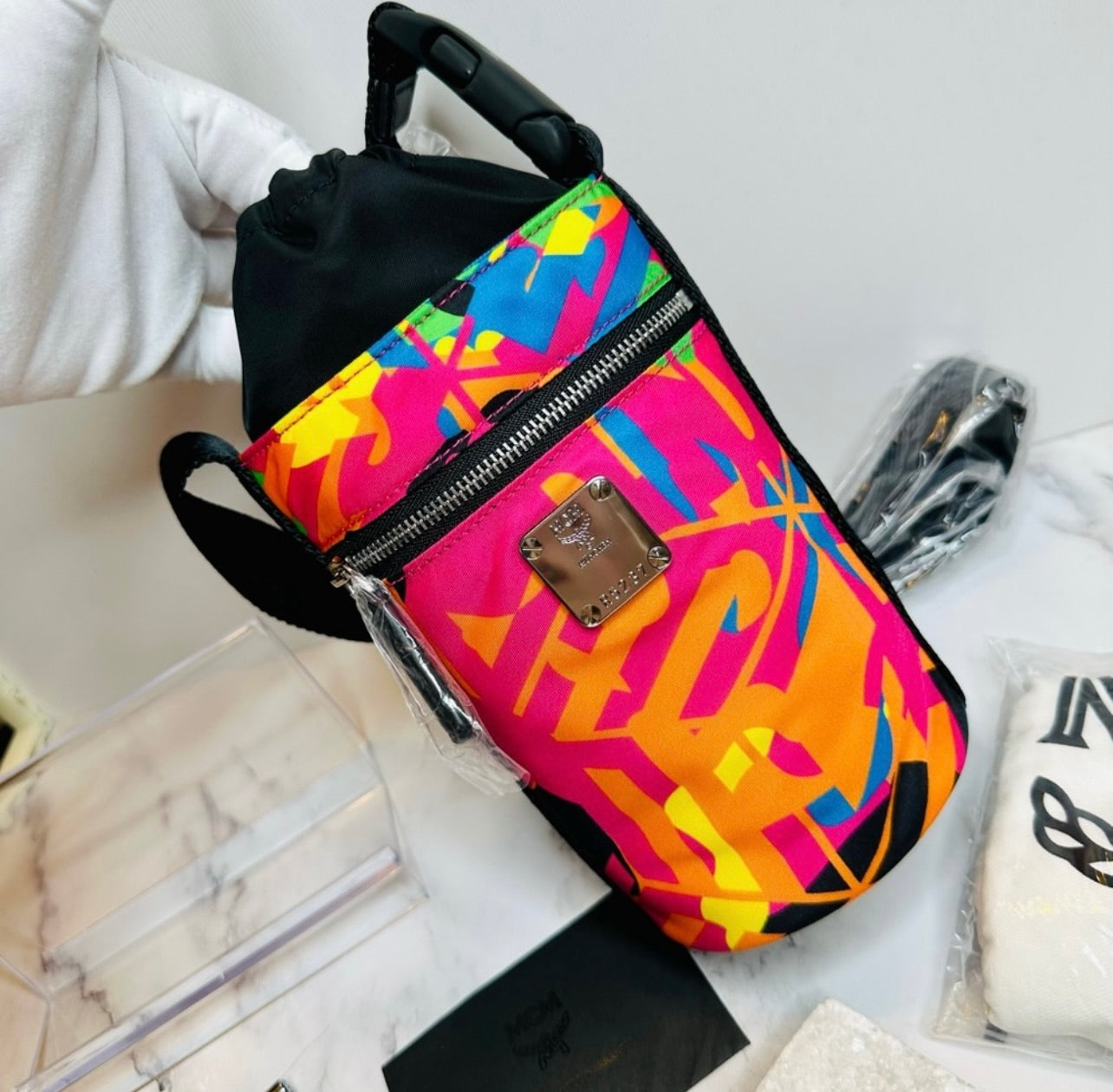New Unisex MCM Cubic Camouflage Multicolor Nylon Ottomar Bottle Holder Bag