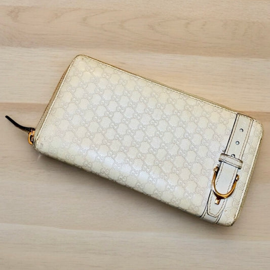Gucci Off White Leather Microguccissima Nice Zip Around Wallet