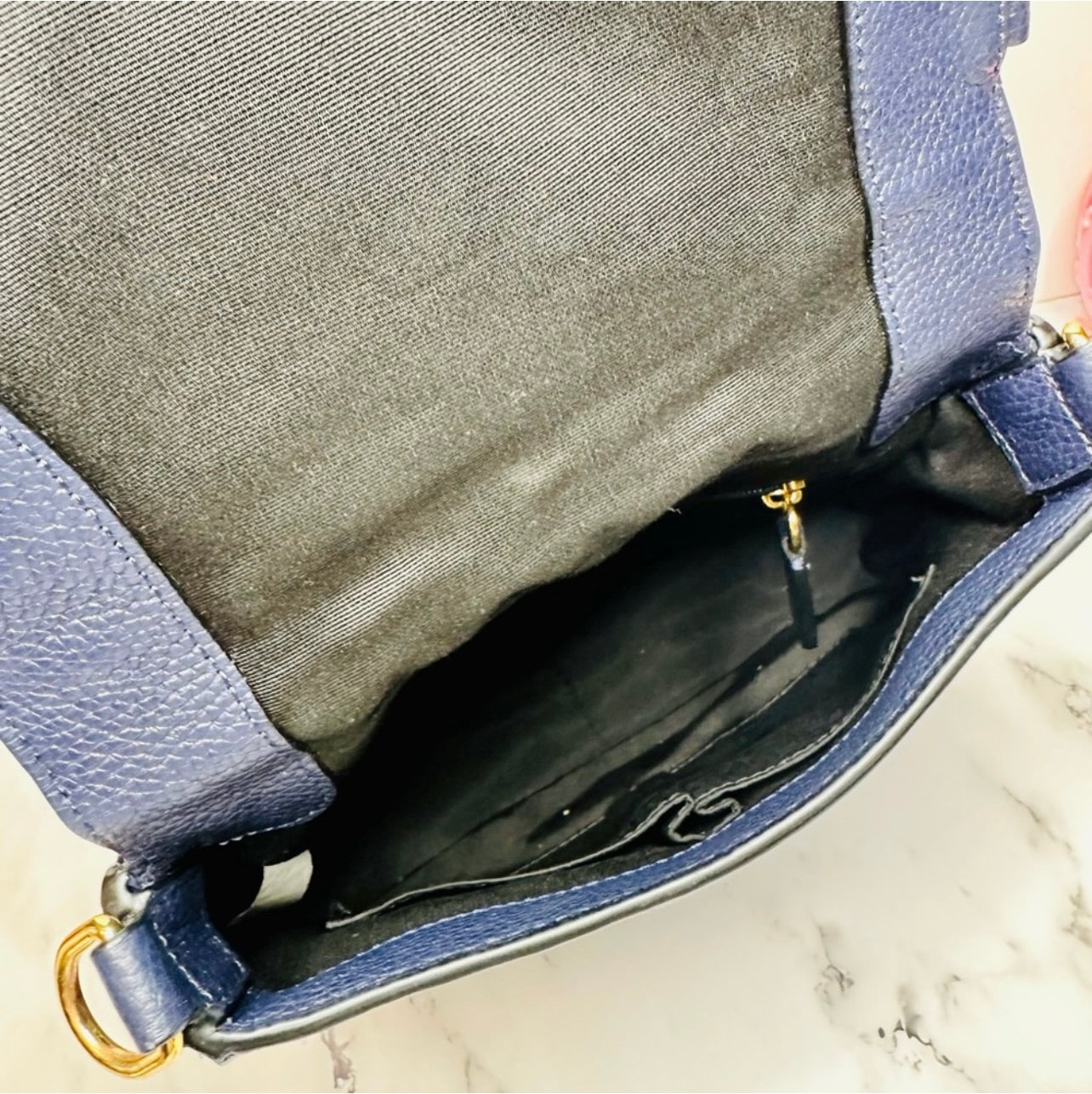 Marc Jacobs Small Navy Blue Pebbled Leather Gotham Saddle Bag