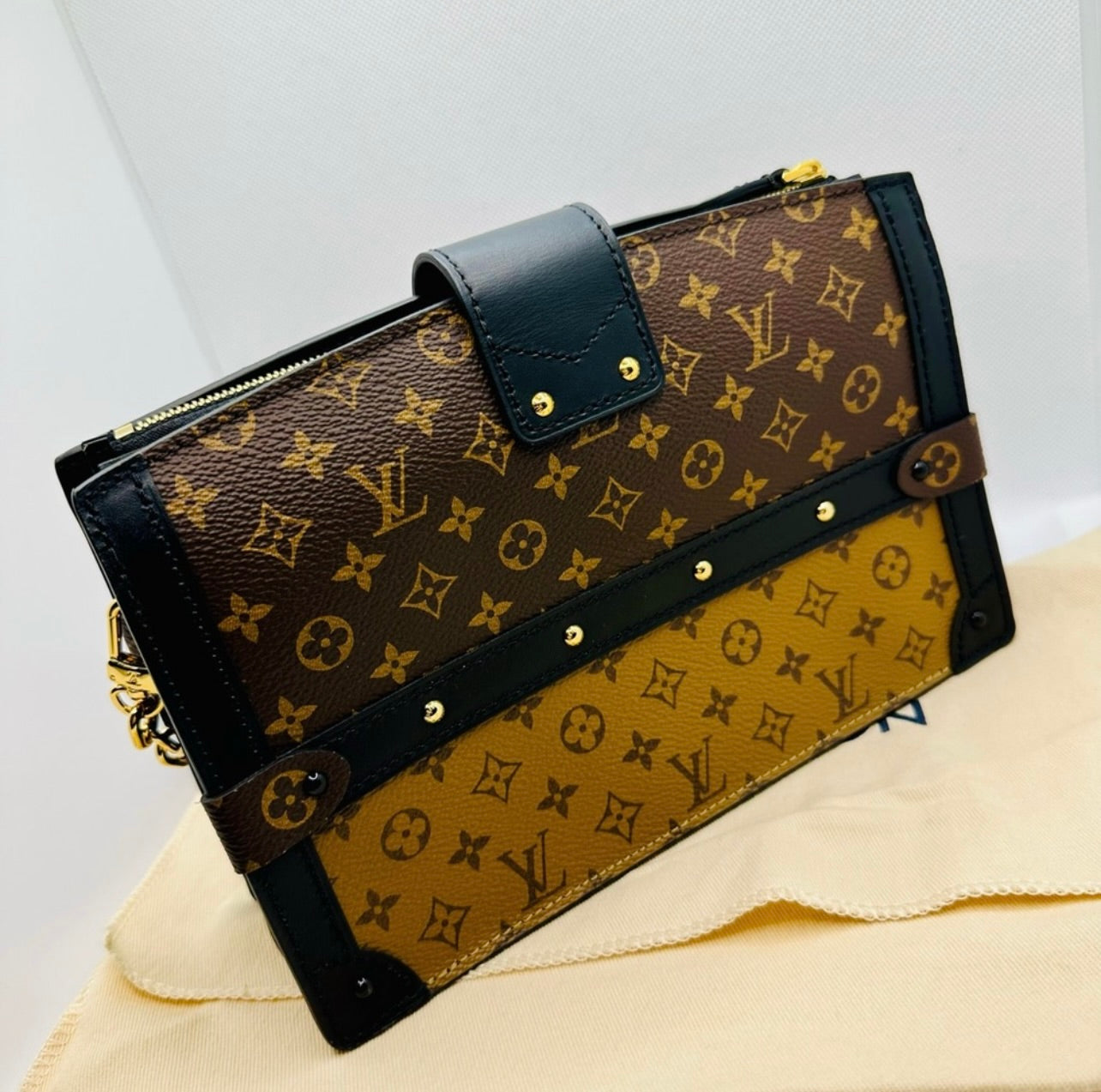 New Louis Vuitton Reverse Monogram Trunk Clutch w/ Strap