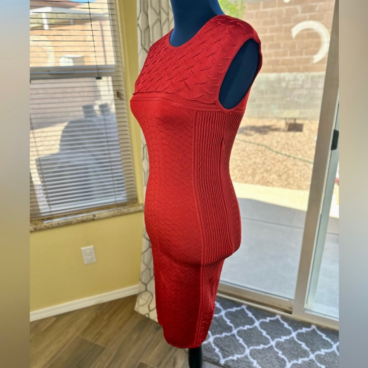 New Roberto Cavalli Red Jacquard Knitted Sleeveless Bodycon Mini Dress