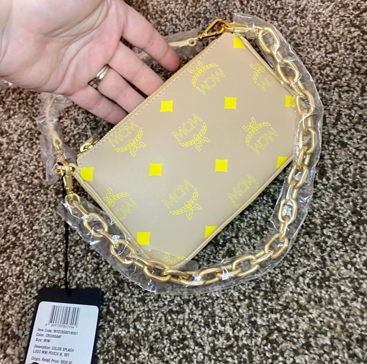 New MCM Croissant Yellow Mini Color Splash Logo Shoulder Bag