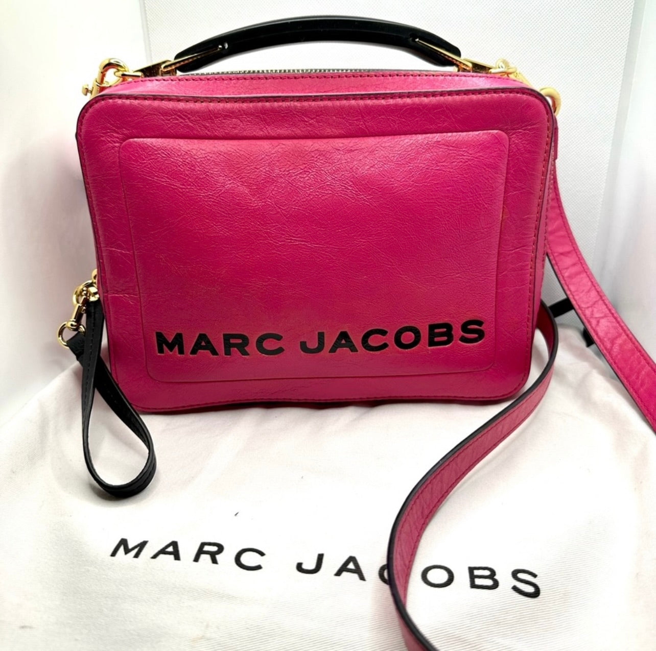 Marc Jacobs Hot Pink Distressed Leather The Box 23 Crossbody Bag