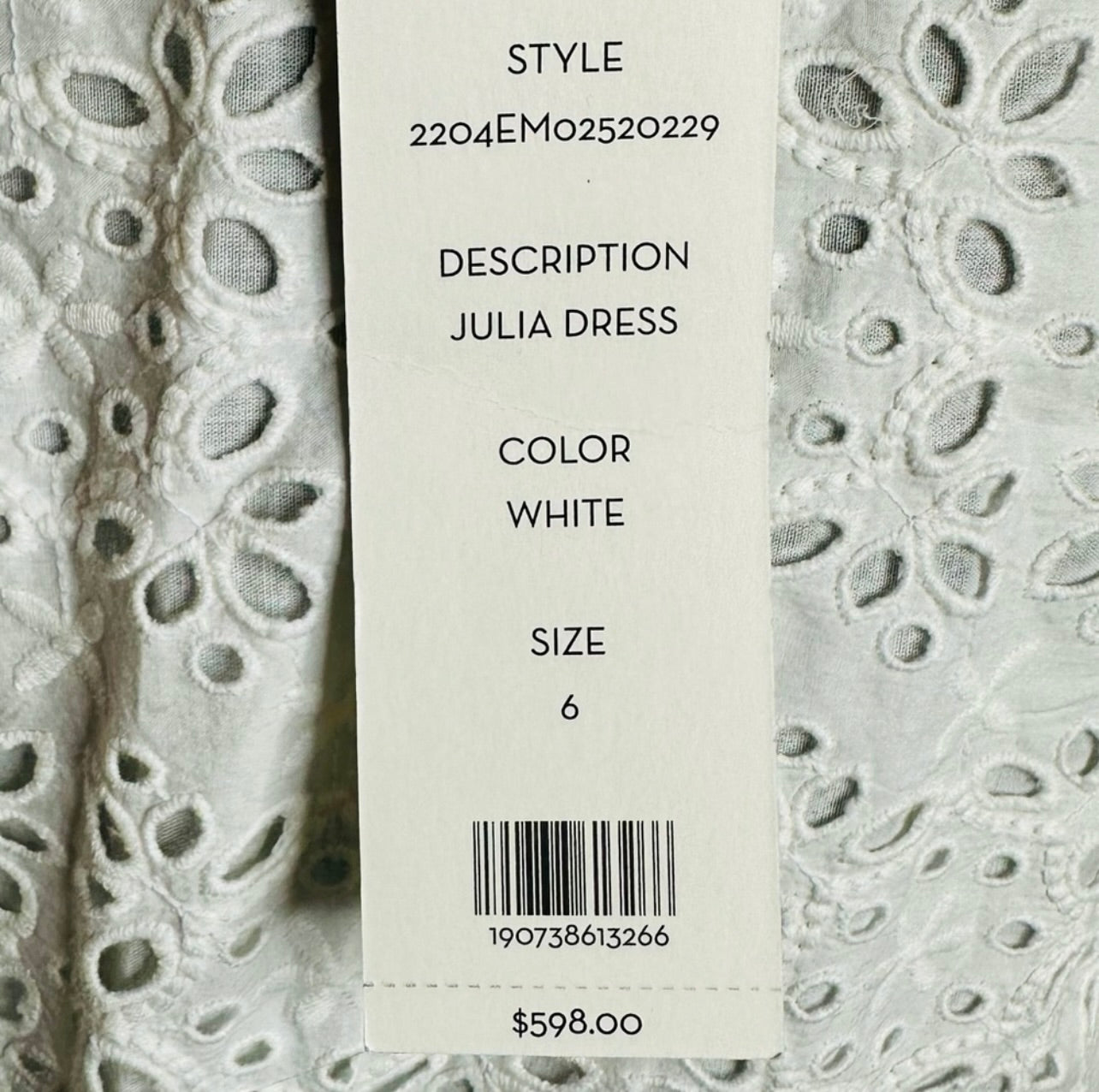 New Veronica Beard White Floral Eyelet Julia Dress