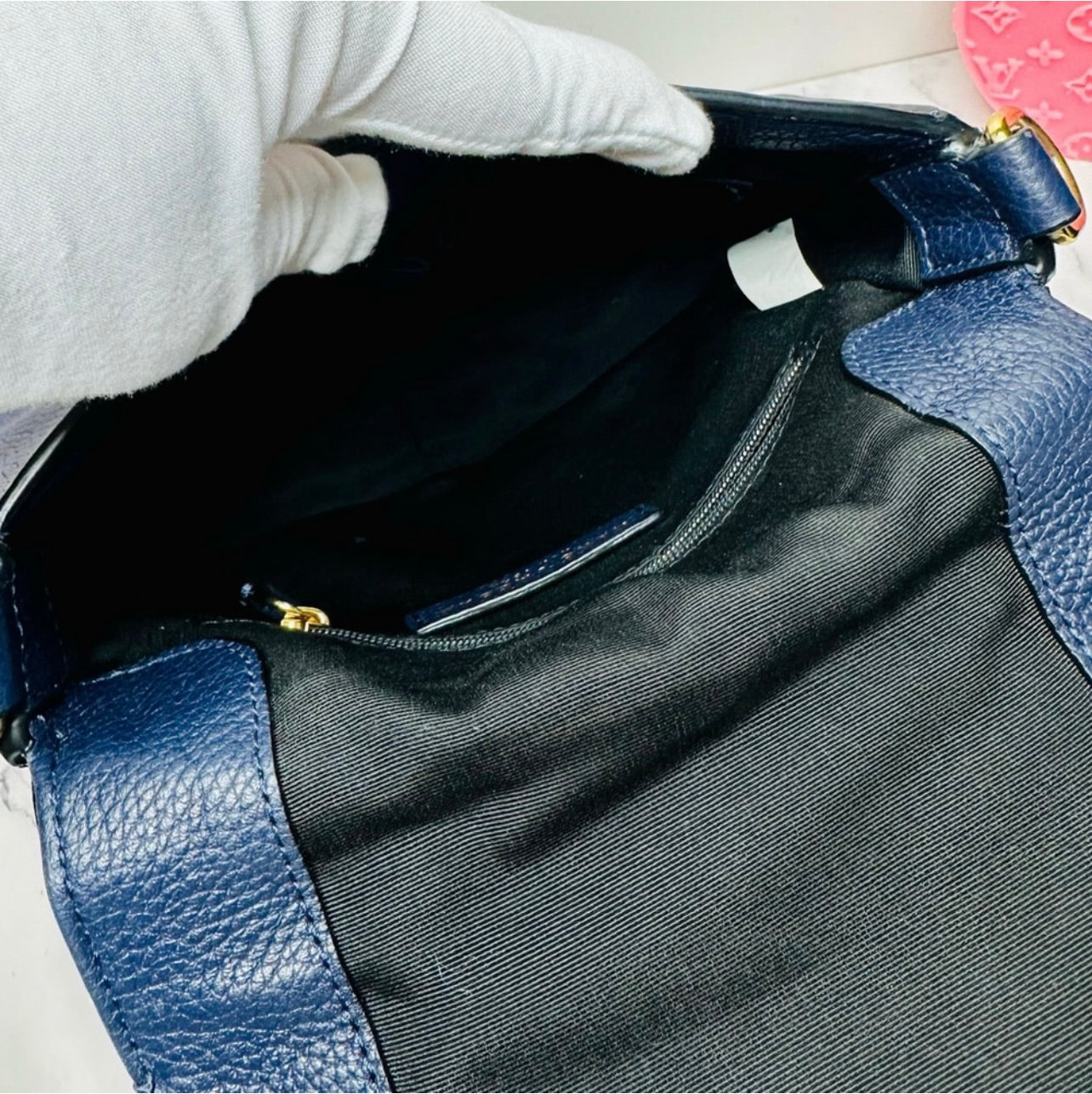 Marc Jacobs Small Navy Blue Pebbled Leather Gotham Saddle Bag