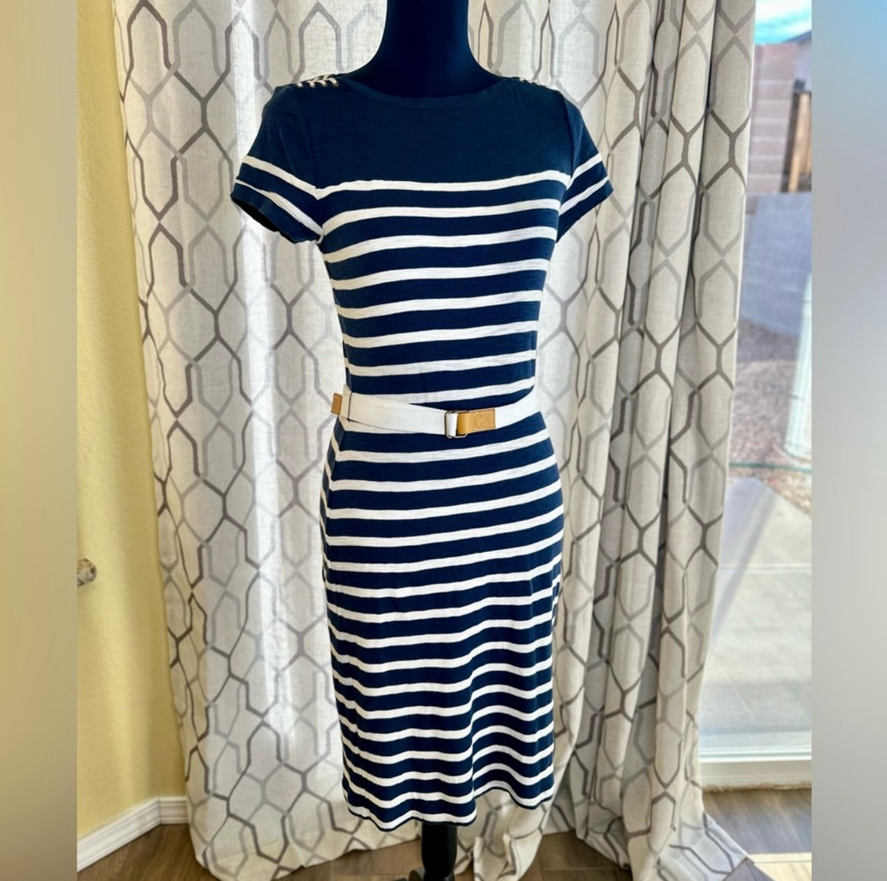 LRL Lauren Jeans Co. Ralph Lauren Nautical Navy Blue & White Striped Sailing Dress