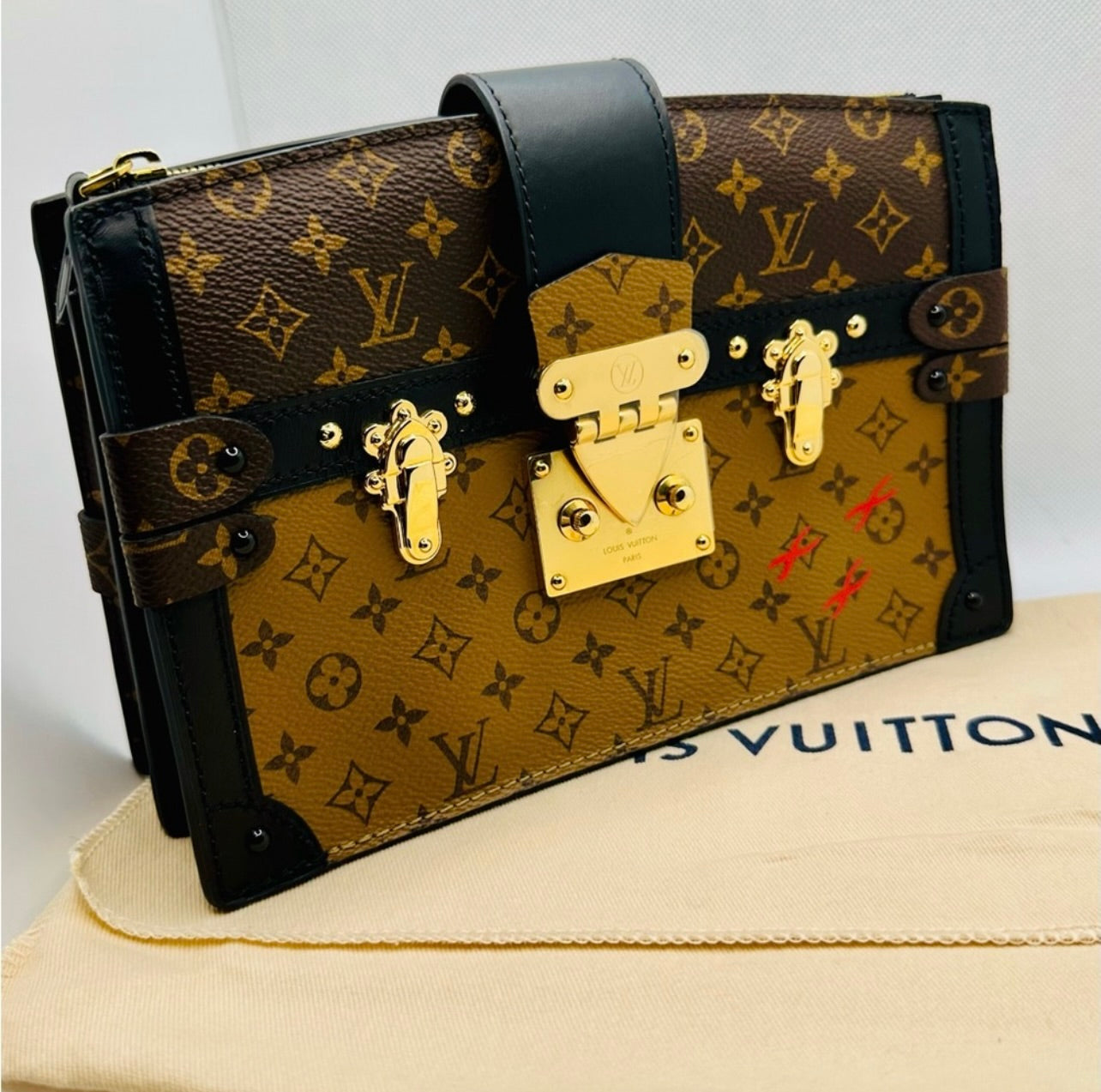 New Louis Vuitton Reverse Monogram Trunk Clutch w/ Strap