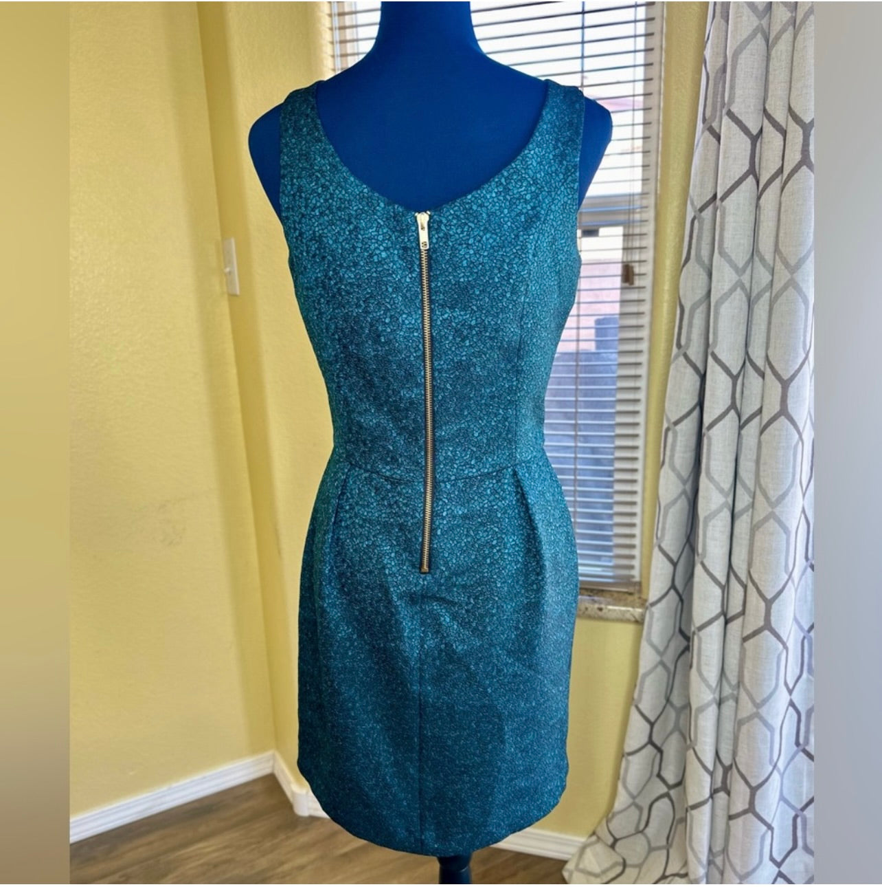 New Amanda Uprichard Teal Blue Metallic Brocade Sleeveless Mini Dress