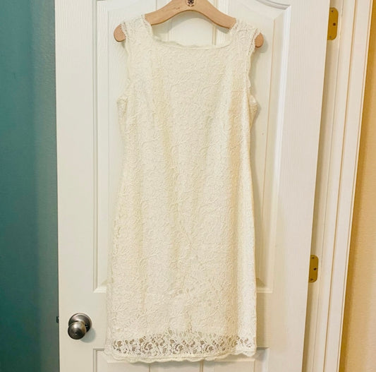 Cache Womens Ivory Floral Lace Sleeveless Sheath Dress