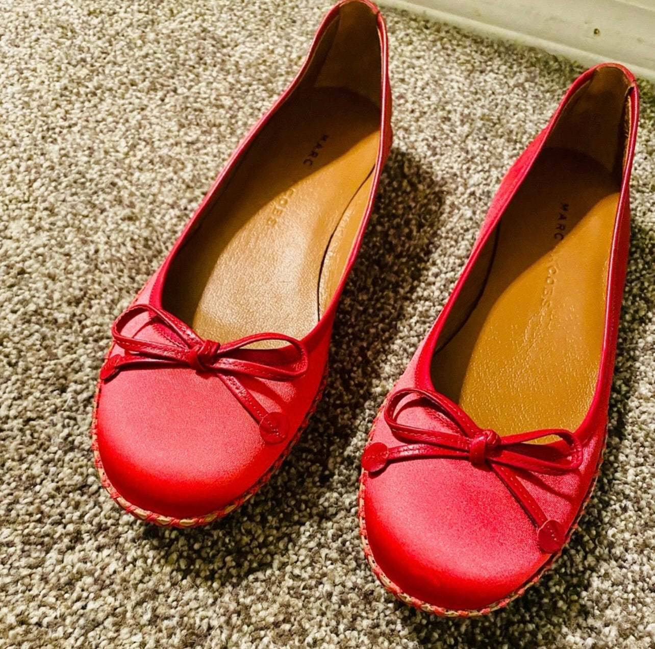 Marc Jacobs Vintage Satin & Leather Red Ballet Flats w/ Bow Accent