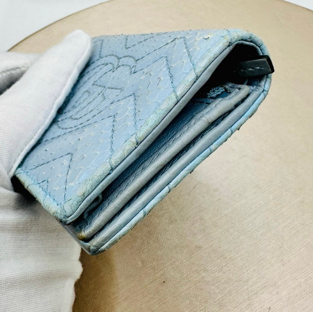 Gucci Baby Blue ‘GG Marmont’ Quilted Python Card Case Wallet