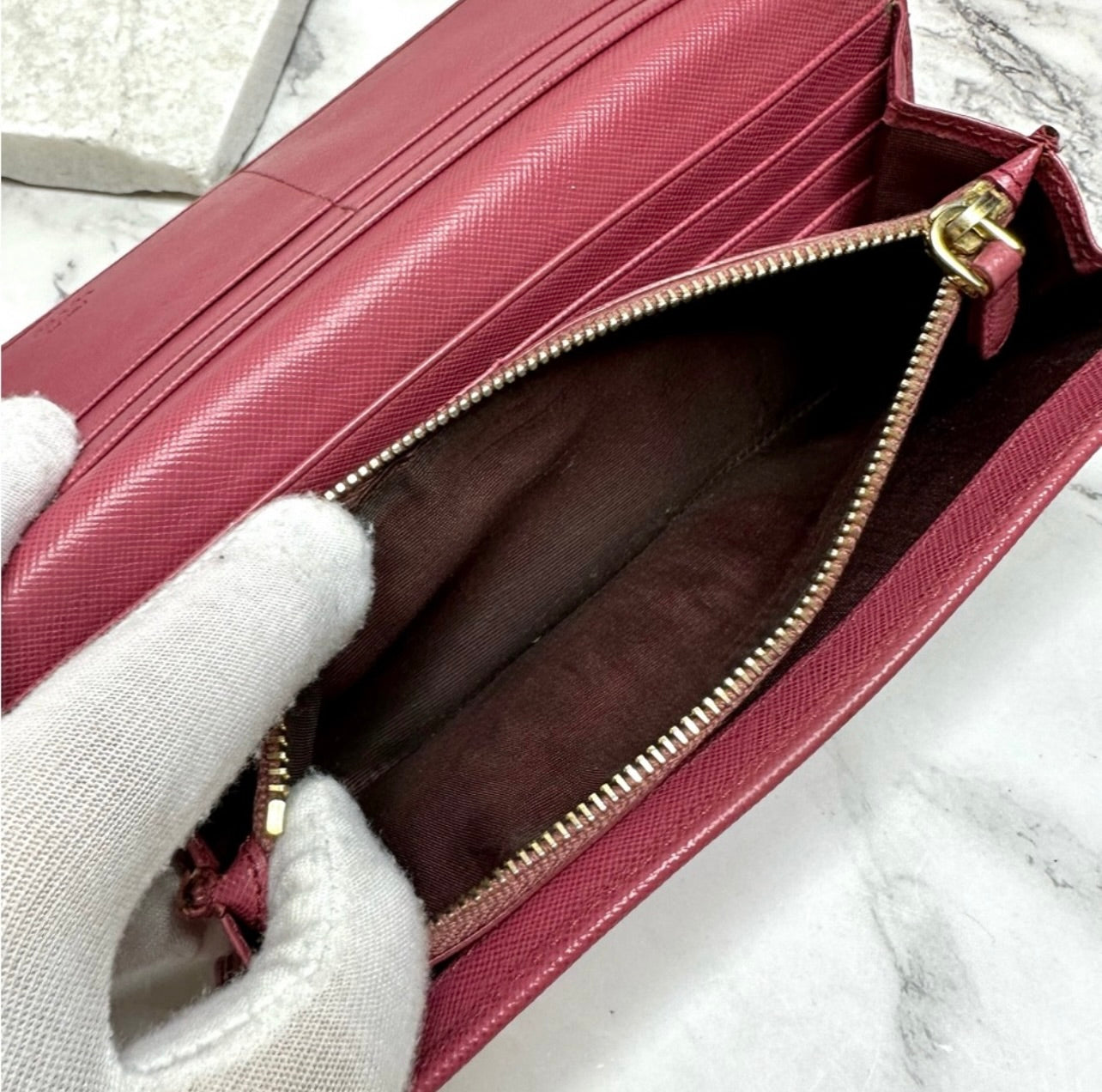 Prada Large Rose Bruyère Saffiano Leather Wallet