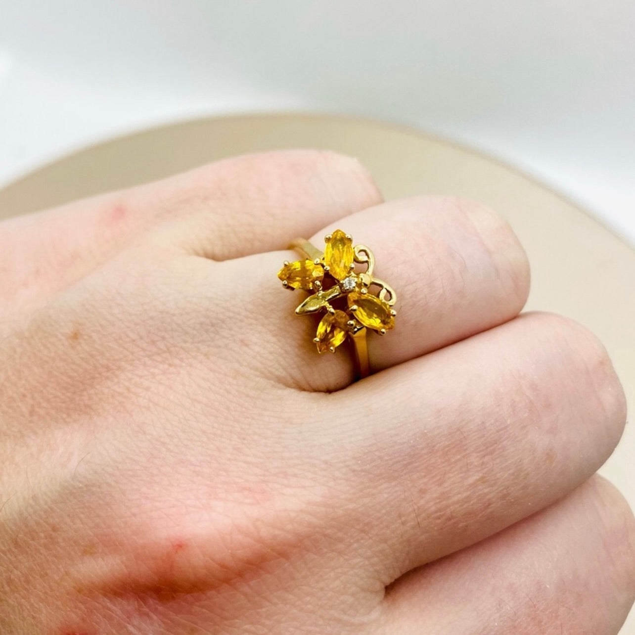 Gold Natural Citrine & Diamond Butterfly Ring