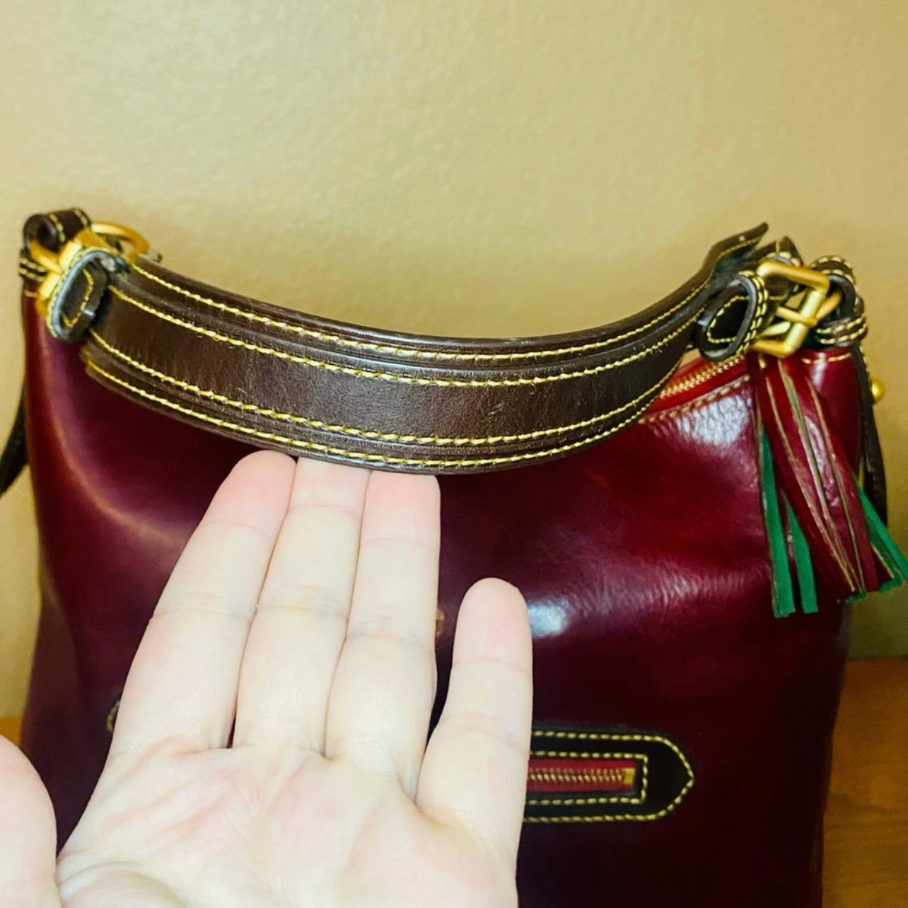 Rare Vintage Dooney & Bourke Large Deep Burgundy Leather Hobo Bag