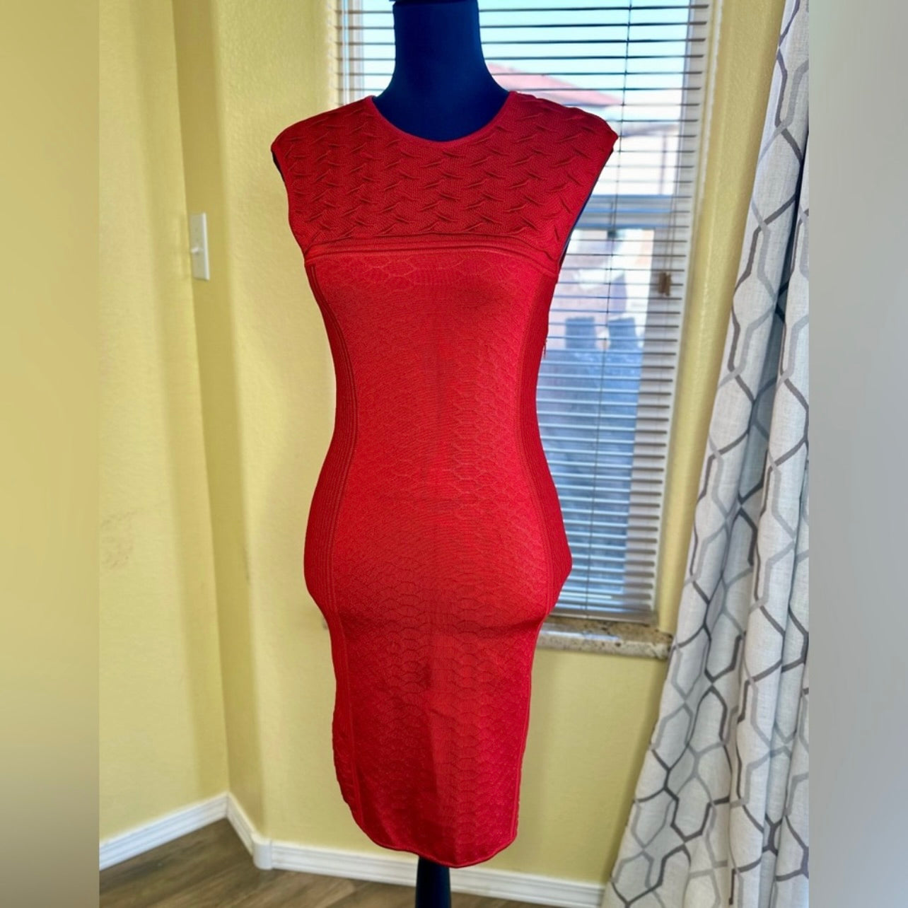 New Roberto Cavalli Red Jacquard Knitted Sleeveless Bodycon Mini Dress