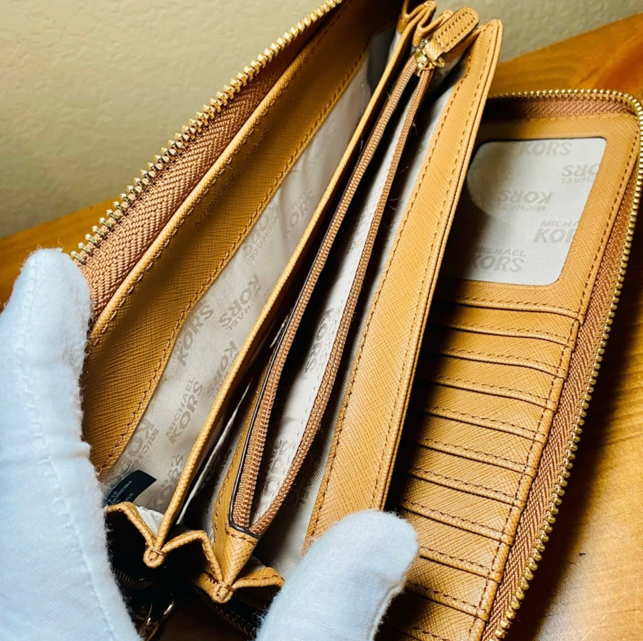 Michael Kors Camel Brown Saffiano Leather Continental Wristlet
