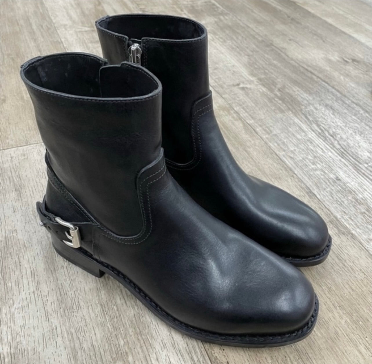 New Rag & Bone Lightly Distressed Smooth Black Oliver Leather Zip Boots