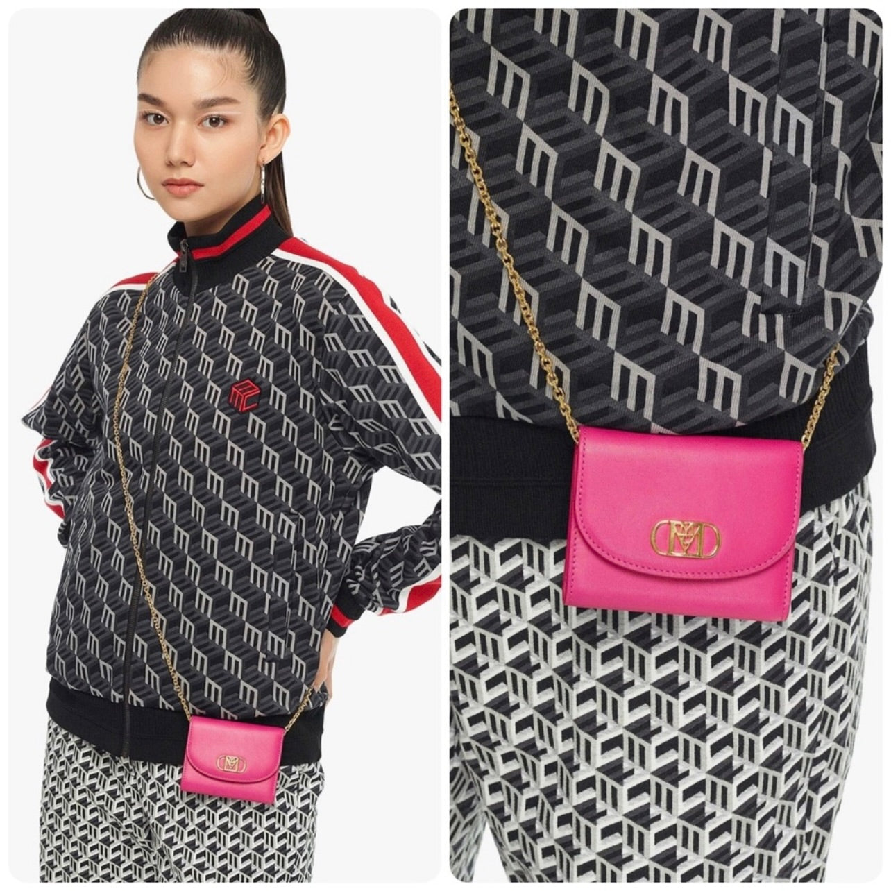 New MCM Beetroot Purple Nappa Leather Mode Travia Trifold Chain Wallet