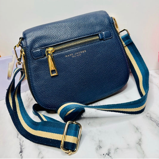 Marc Jacobs Small Navy Blue Pebbled Leather Gotham Saddle Bag
