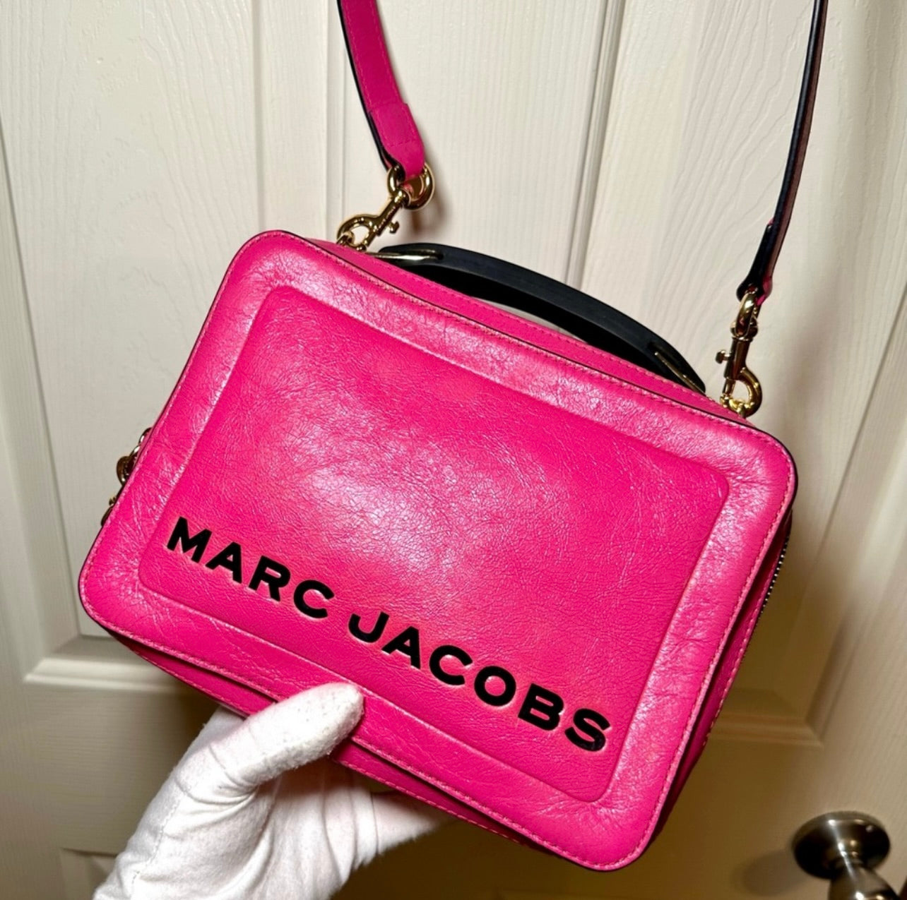 Marc Jacobs Hot Pink Distressed Leather The Box 23 Crossbody Bag