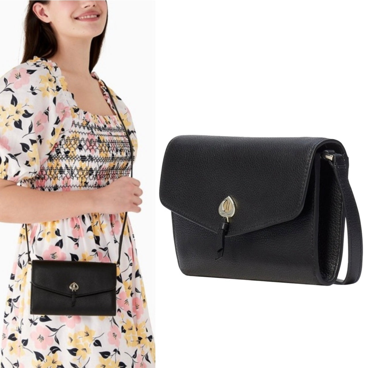 New Kate Spade Black Pebbled Leather Marti Crossbody