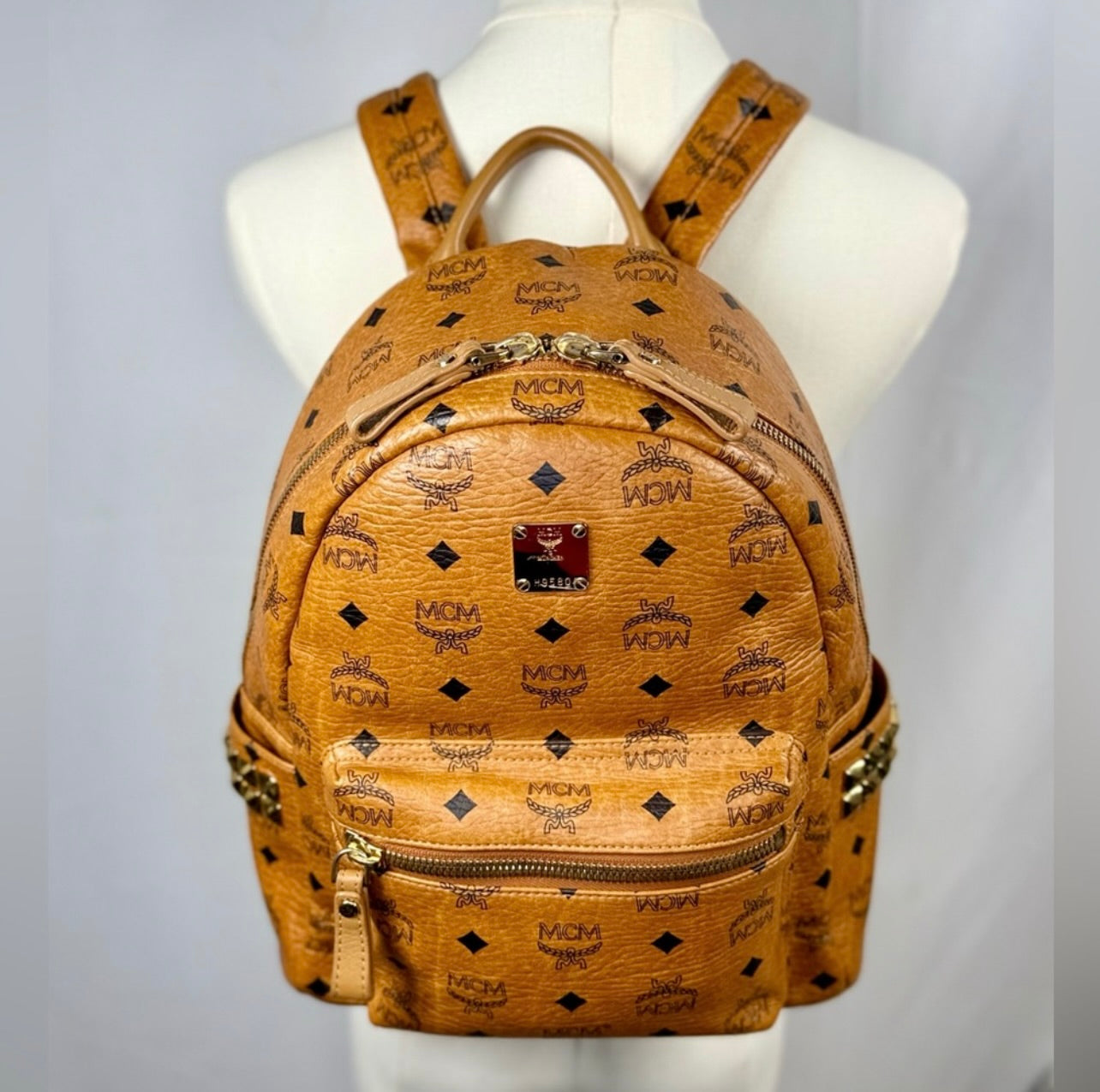 MCM Unisex Small Cognac Stark Visetos Side-Stud Backpack