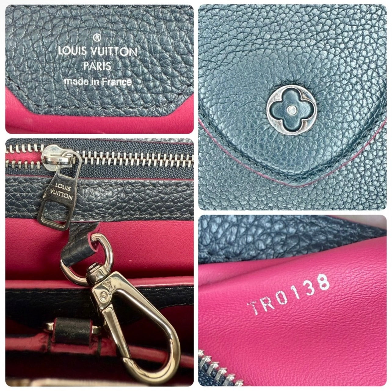 Louis Vuitton Cobalt Blue Taurillon Leather Capucines MM Bag w/ Fuchsia Trim