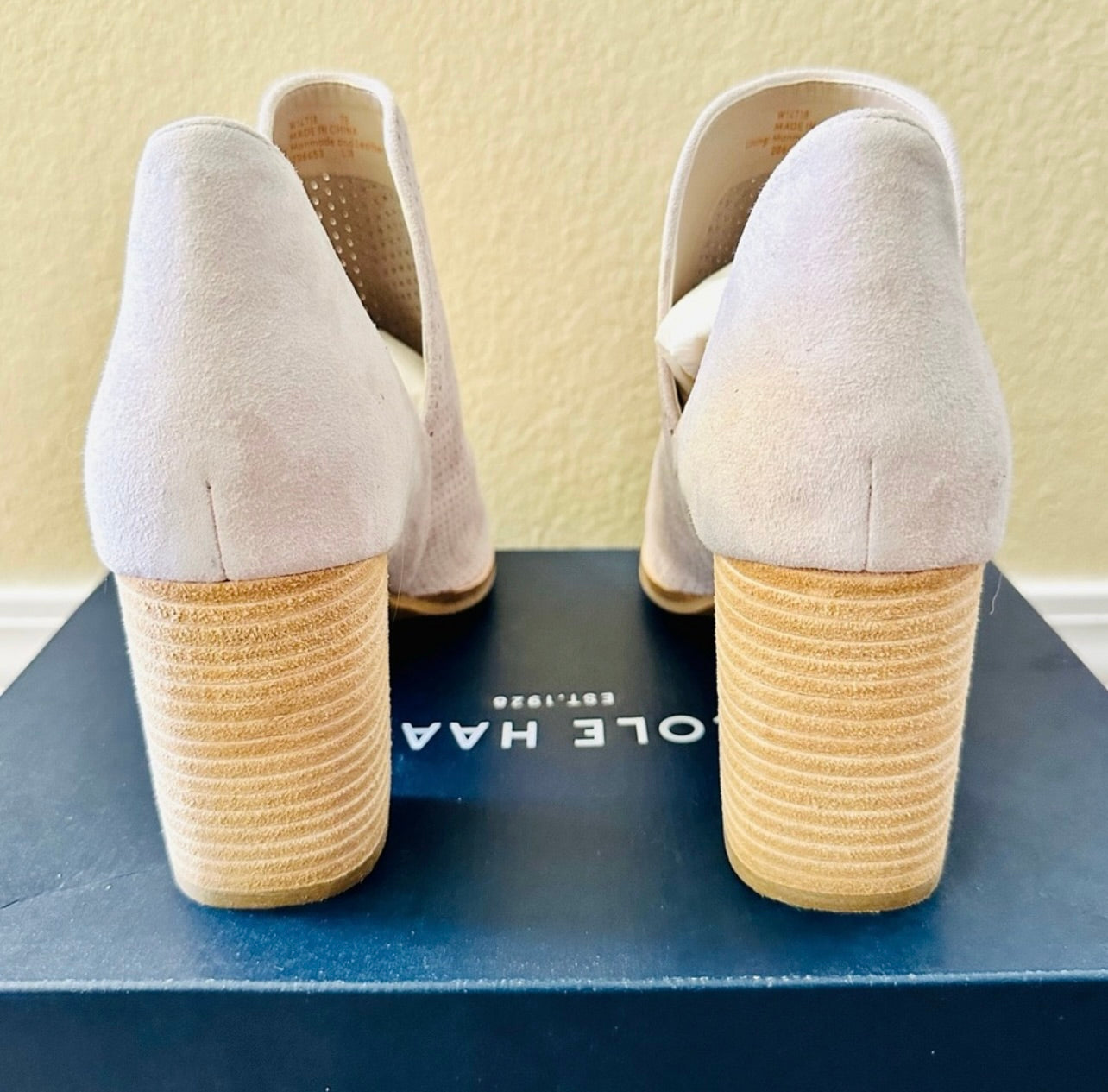 New Cole Haan Suede Shiloh Open Toe Booties