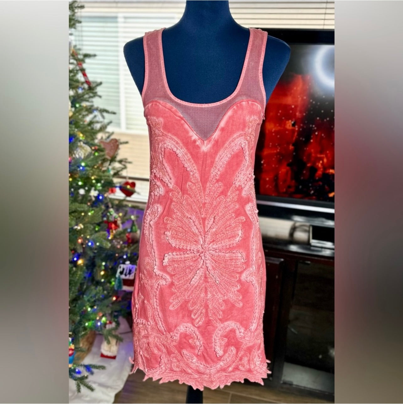 Free People ICE ICE BABY Pink Lemonade Beaded & Lace Bodycon Dress