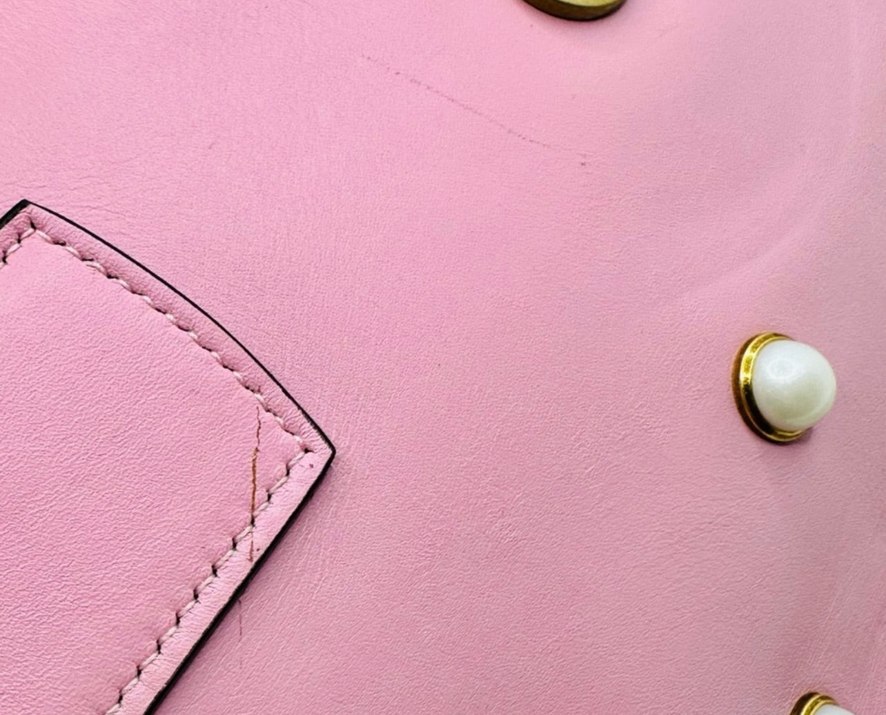 Gucci Sugar Pink Leather Mini Pearl Studded Queen Margaret Broadway Shoulder Bag