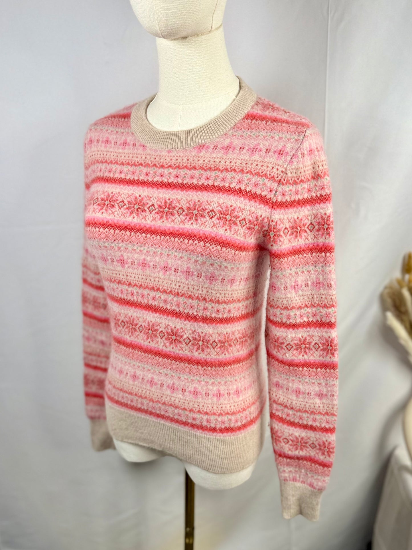 EUC White + Warren Cashmere Fair Isle Crewneck Sweater