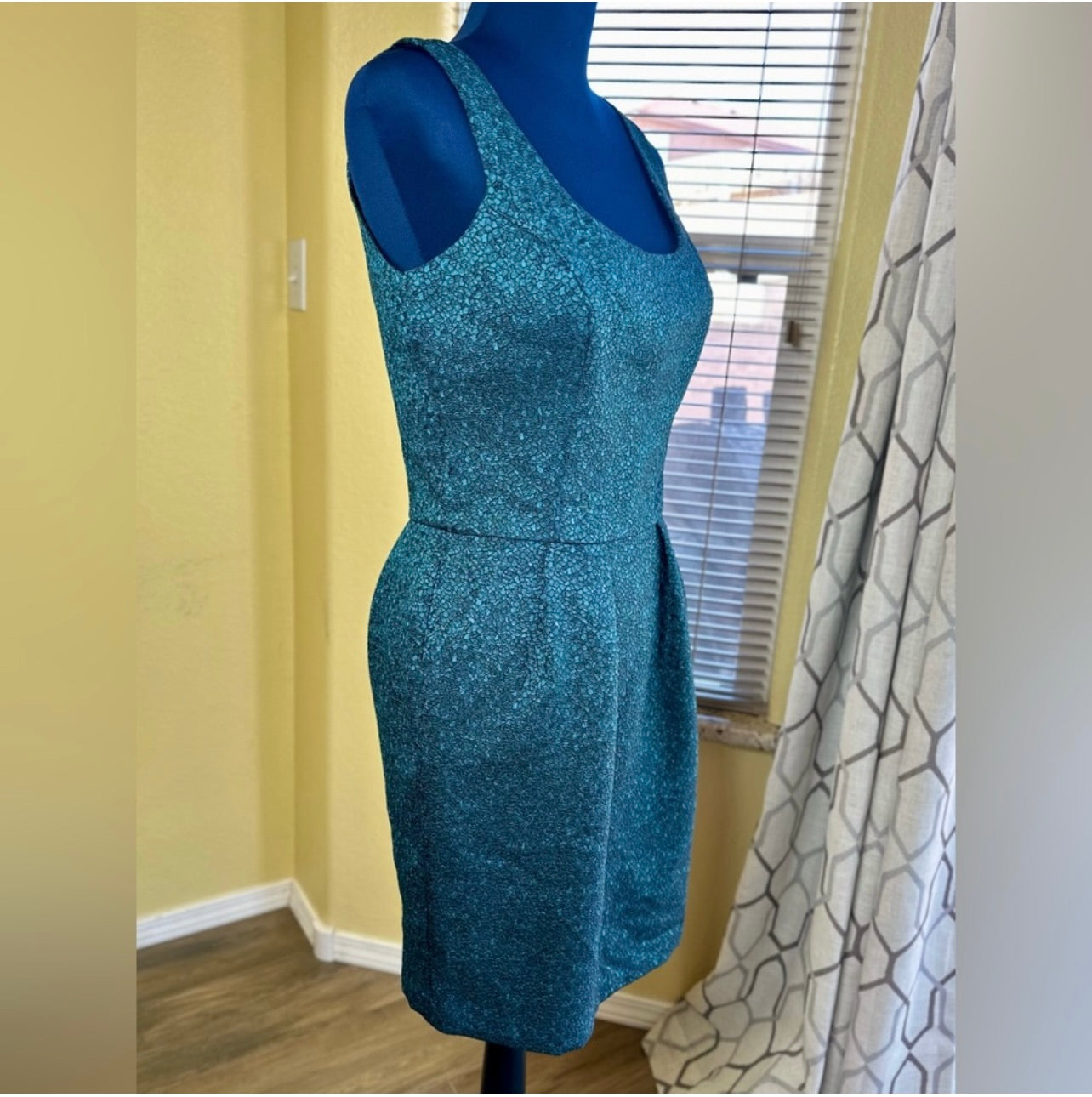 New Amanda Uprichard Teal Blue Metallic Brocade Sleeveless Mini Dress