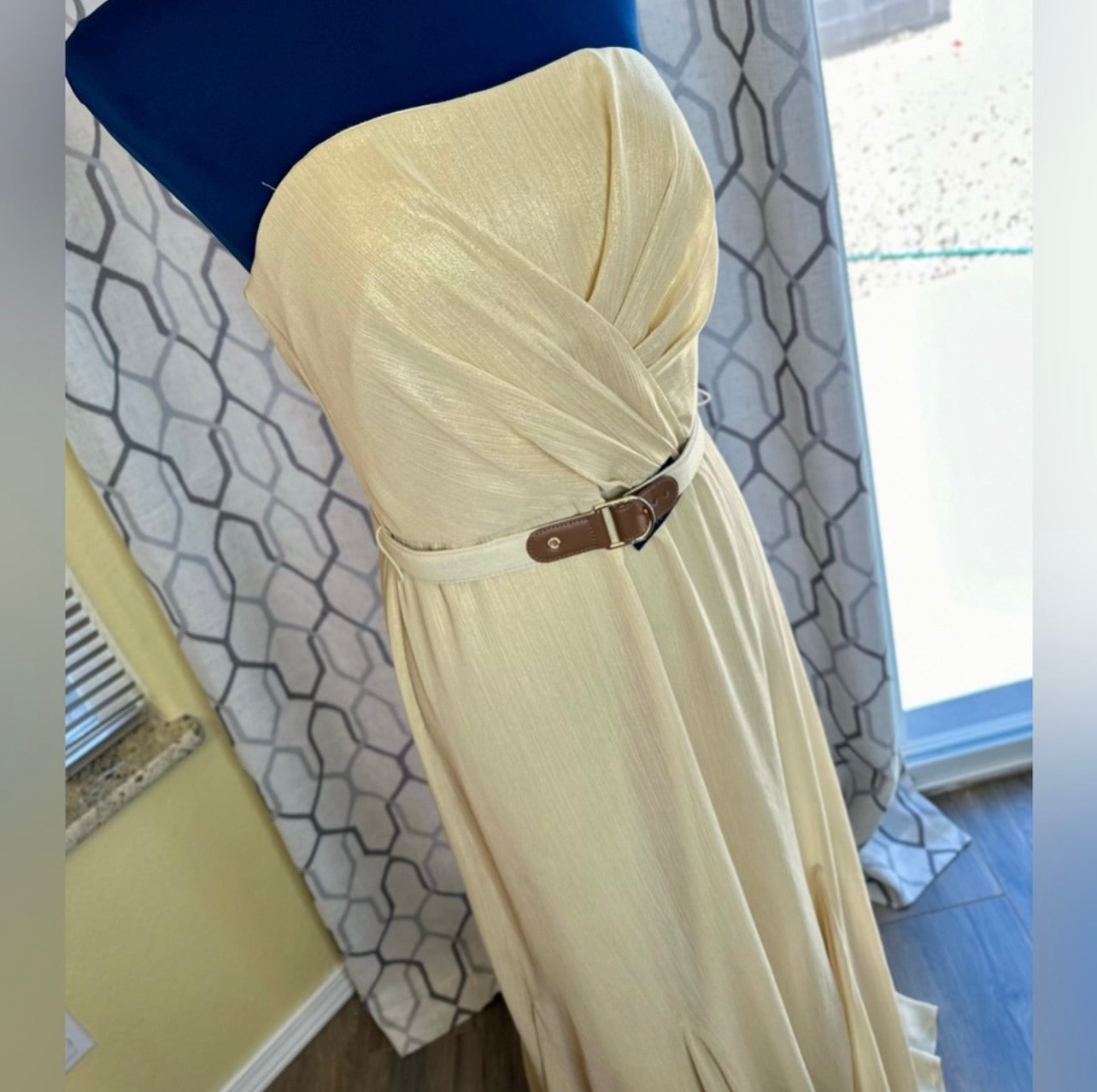 New LAUREN RALPH LAUREN Gold Shimmer Strapless Evening Dress Gown