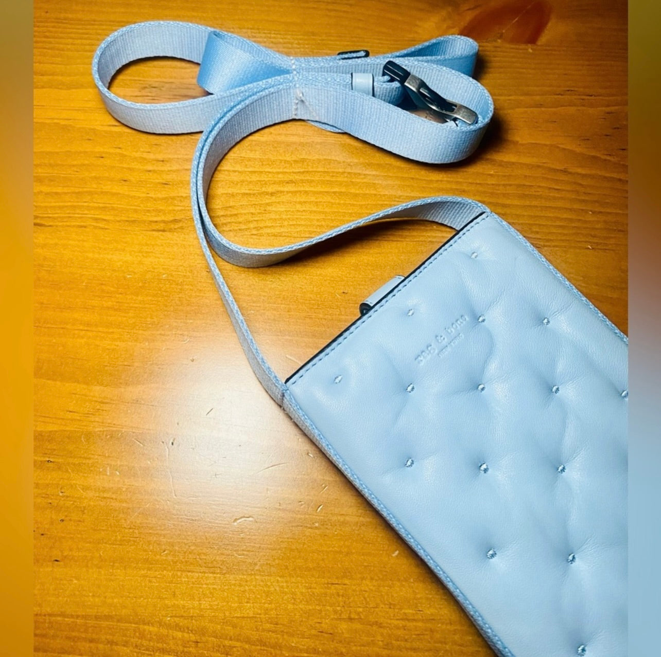 New Rag & Bone Riser Light Blue Leather Crossbody Phone Pouch