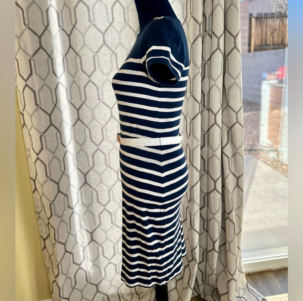 LRL Lauren Jeans Co. Ralph Lauren Nautical Navy Blue & White Striped Sailing Dress