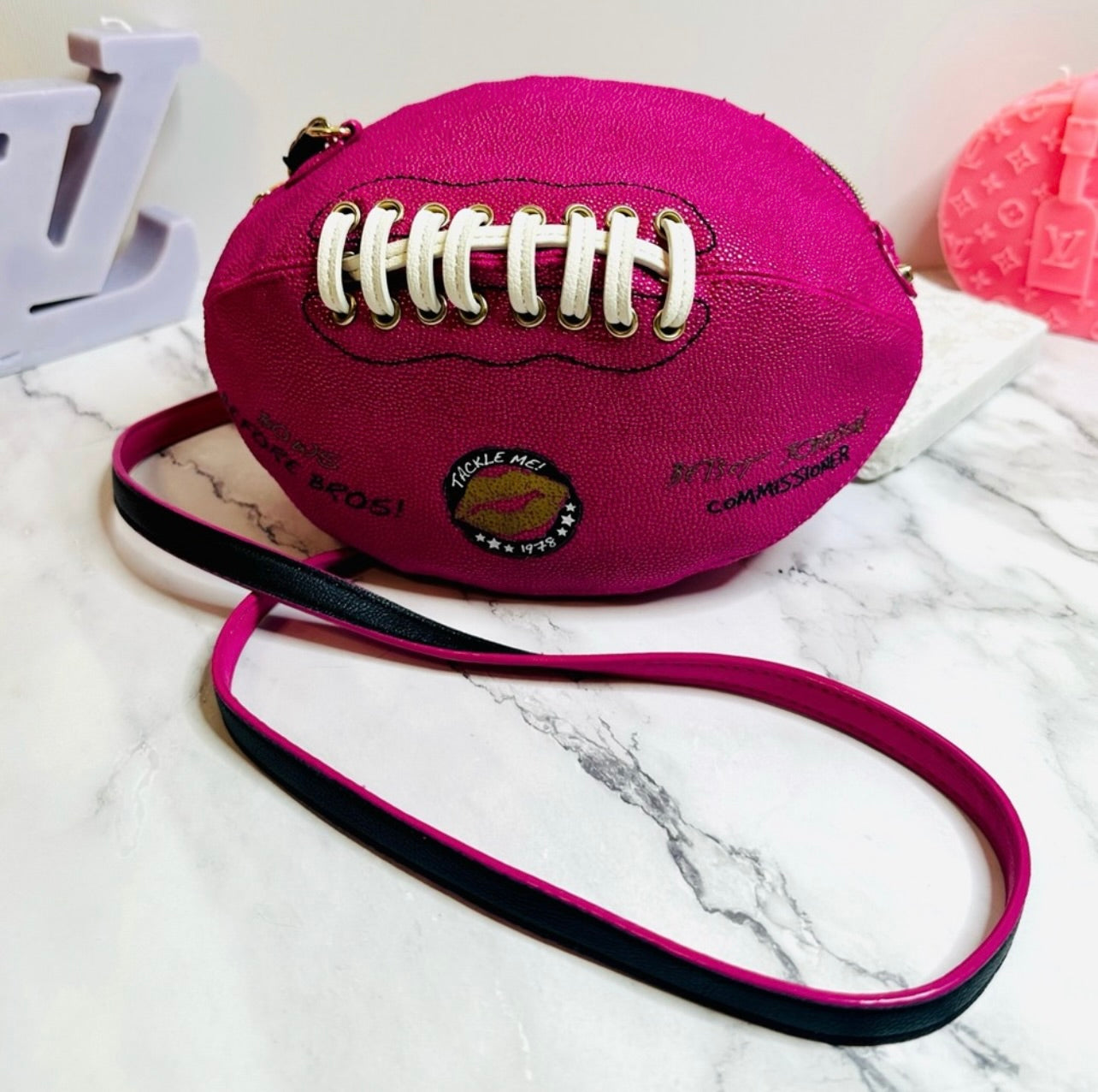Betsey Johnson Metallic Pink Tackle Me Kitsch Football Crossbody Bag