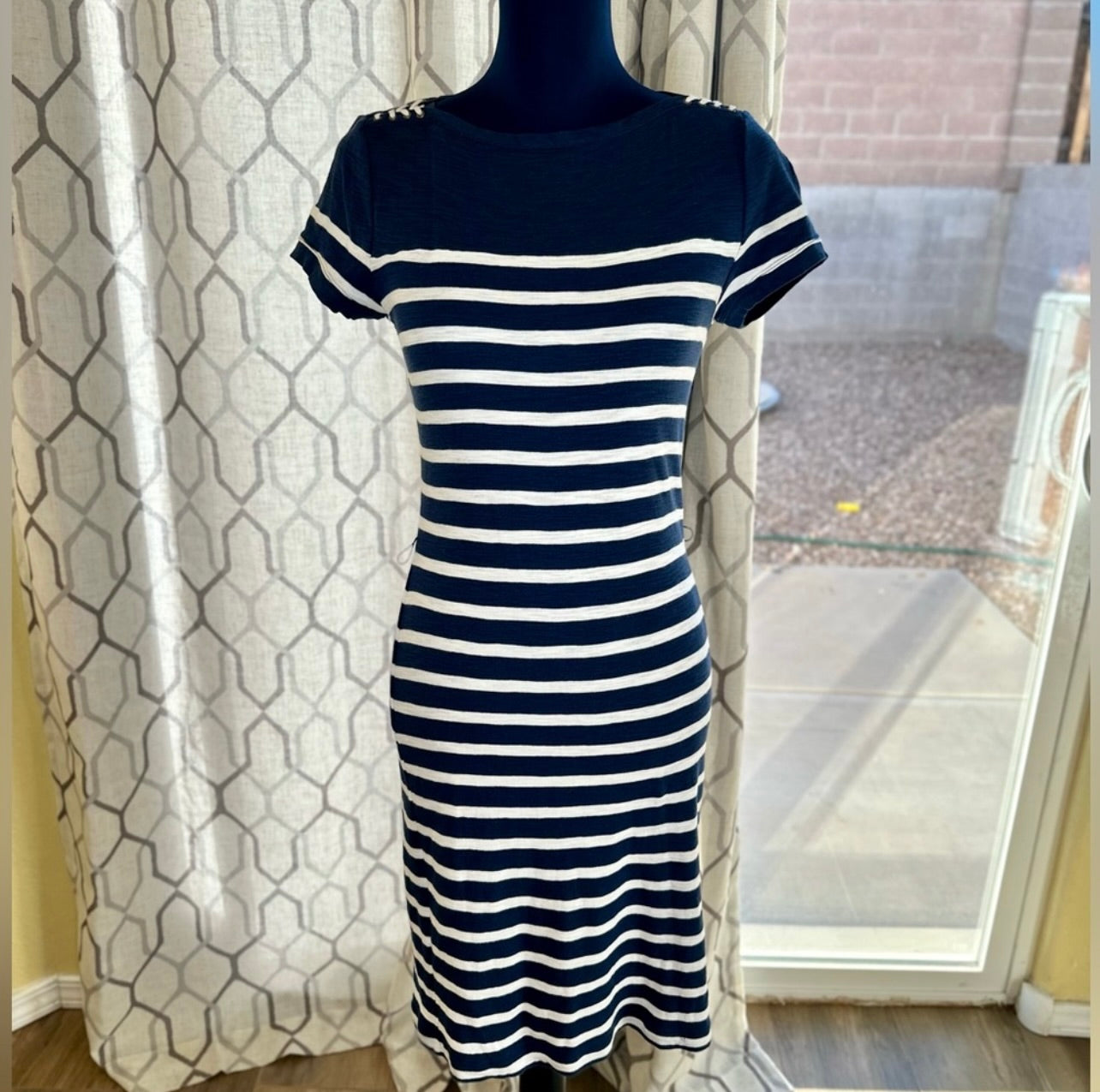 LRL Lauren Jeans Co. Ralph Lauren Nautical Navy Blue & White Striped Sailing Dress