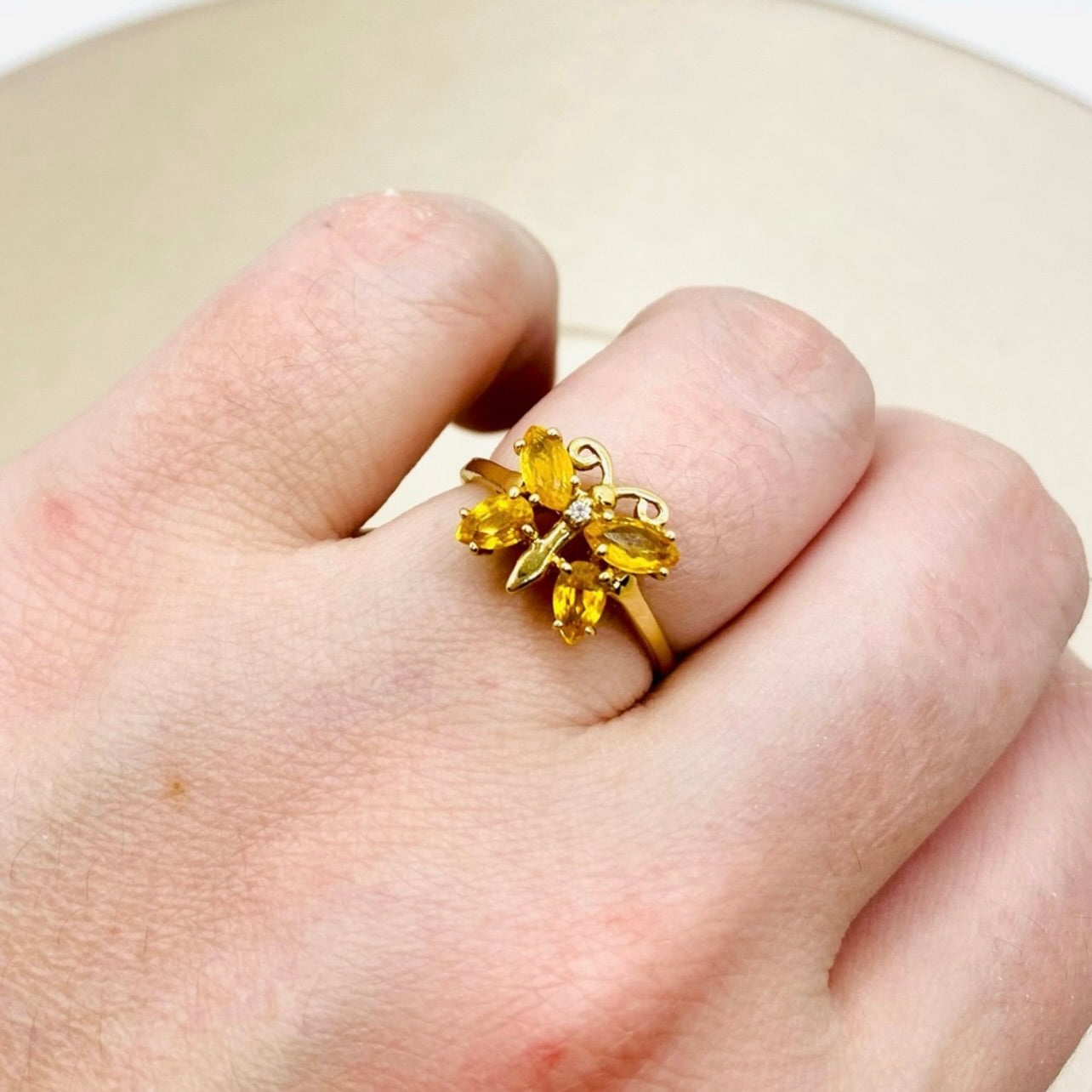 Gold Natural Citrine & Diamond Butterfly Ring