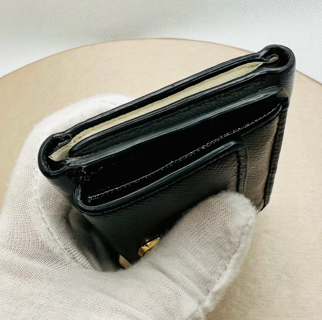 Marc Jacobs Black/Gray/Ivory Leather The Snapshot Mini Tri-Fold Wallet
