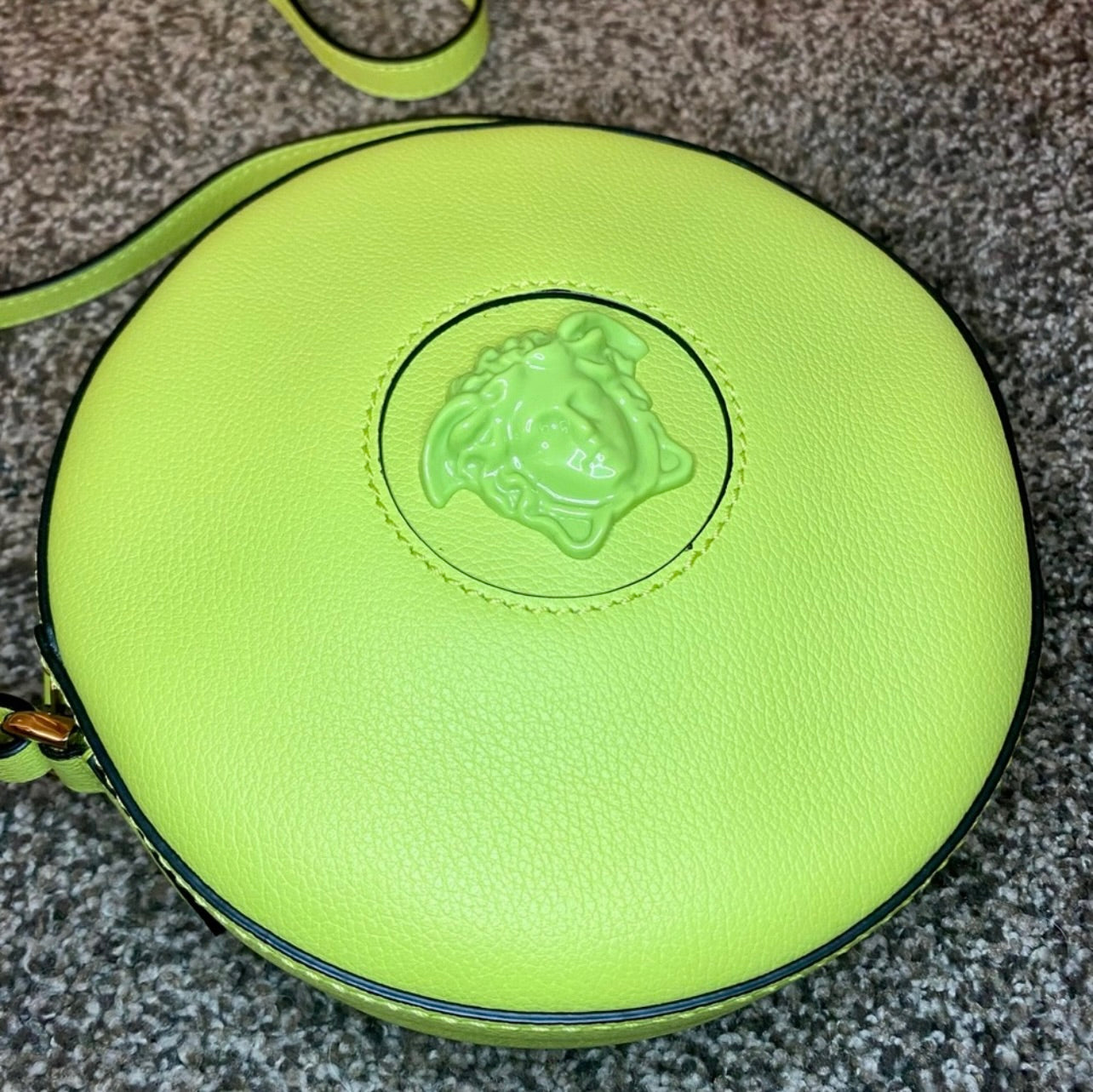 New Versace La Medusa Citron/Green Leather Disco Round Crossbody Bag