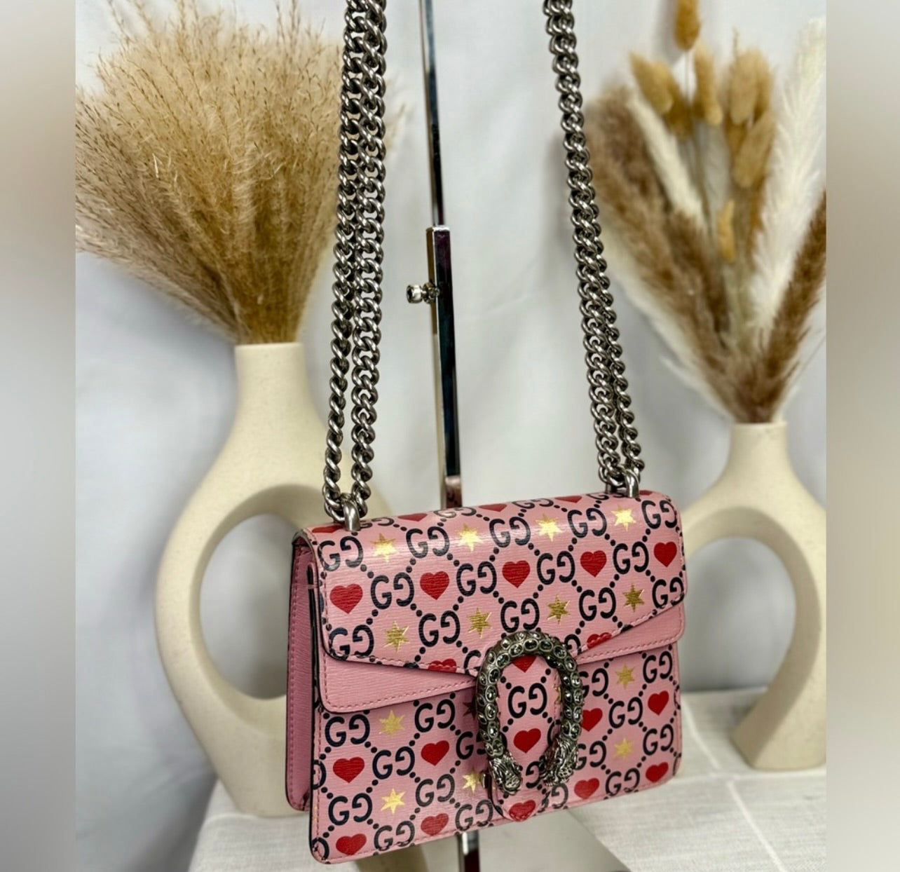 GUCCI Pink Calfskin Leather Valentine's Day Exclusive Dionysus Shoulder Bag